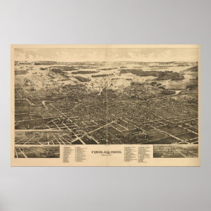 Affiches Findlay Ohio 1889 Antique Carte Panoramique