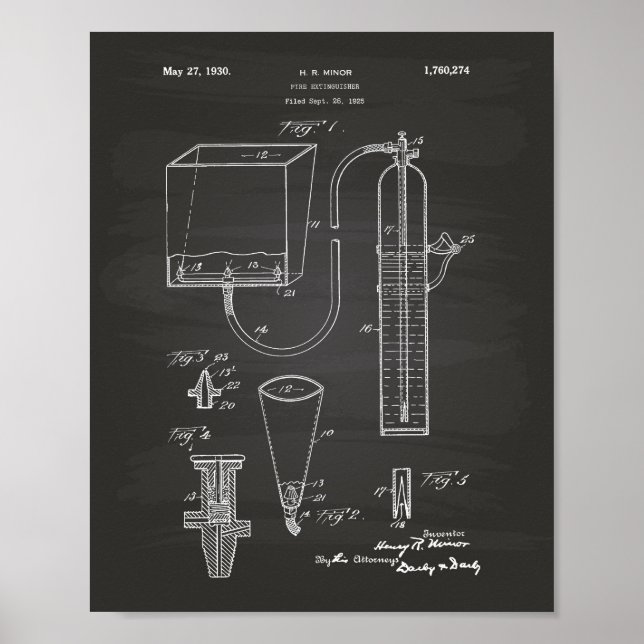 Affiches Fire Extinguisher 1930 Patent Art - Chalkboard (Devant)