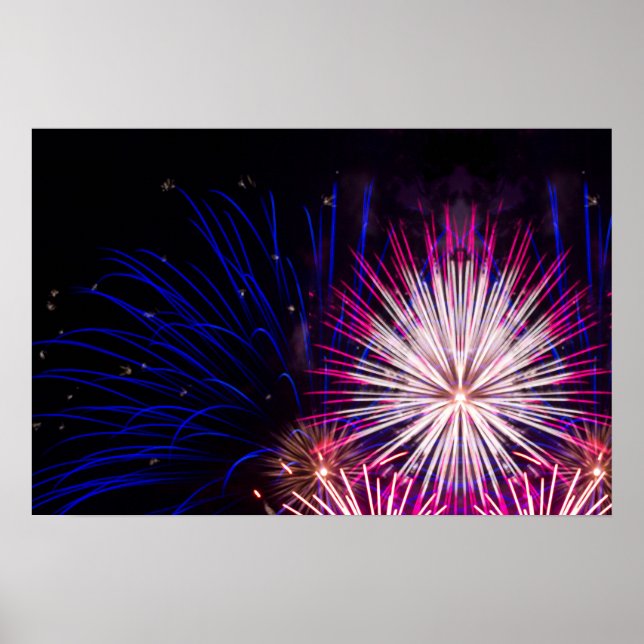 Affiches Fireworks bleu rose et blanc (Devant)