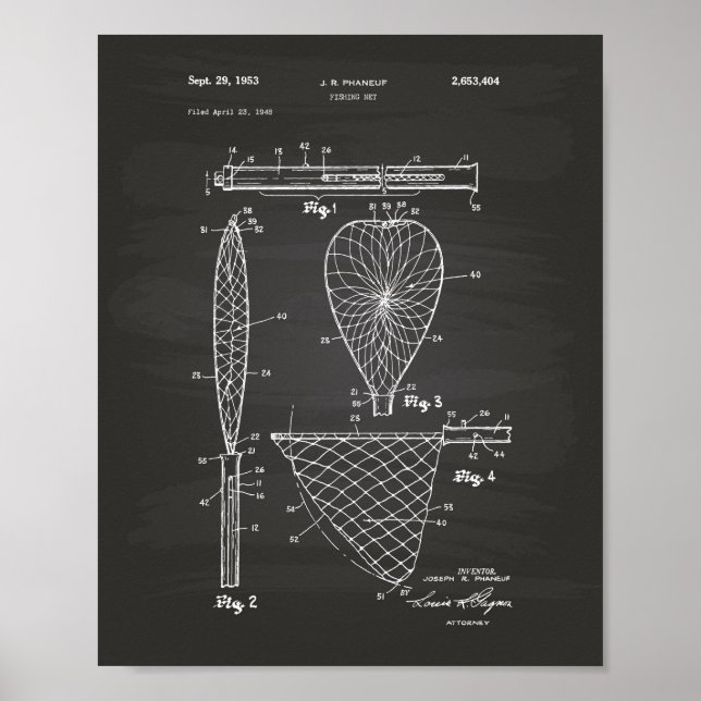 Affiches Fishing Net 1953 Patent Art Chalkboard (Devant)