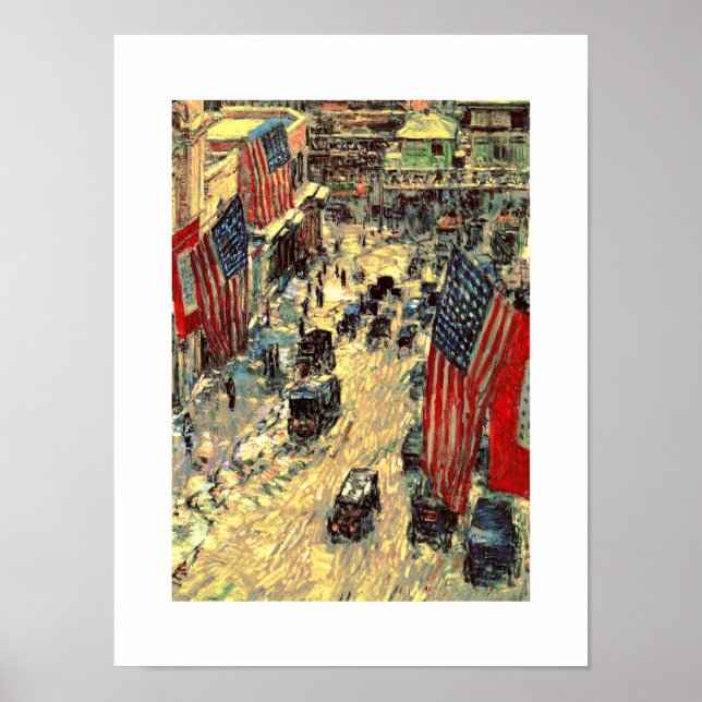 Affiches Flags on Fifty-Seventh Street by Childe Hassam (Devant)