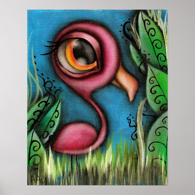 Affiches Flamant rose en Jardin (Devant)