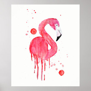 Affiches Flamant rose rose d'aquarelle