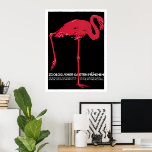 Affiches Flamant rose rose d'oiseaux vintage en Allemagne a