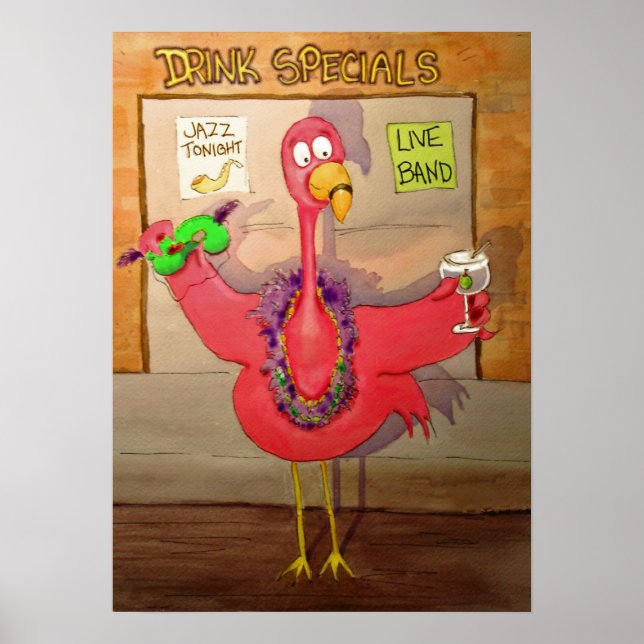 Affiches Flamant rose rose Fête Fête Whimsical Bird (Devant)
