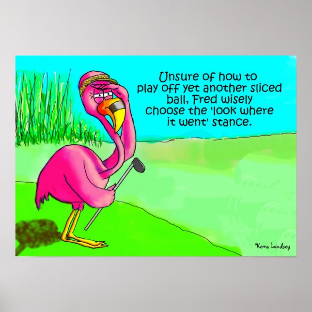 Affiches Flamant rose rose Whimsical Golf Ball Perdu Humour (Devant)