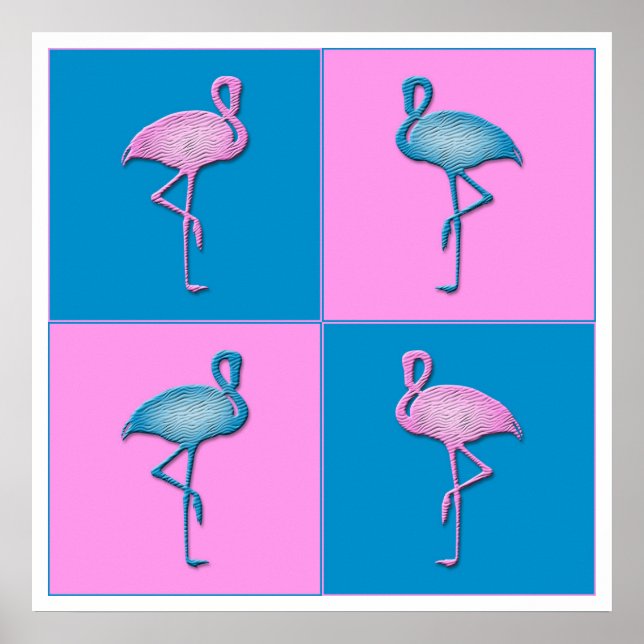Affiches Flamants roses bleu et rose (Devant)