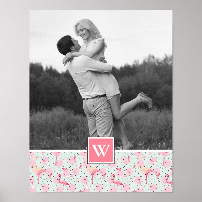 Affiches Flamingo On Polka Dots | Photo With Monogram (Devant)