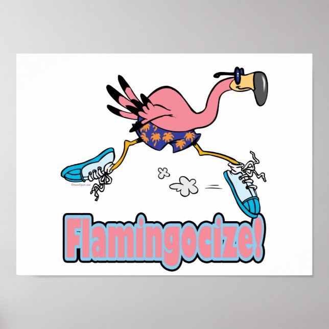 Affiches flamingocize jogging flamingo dessin animé (Devant)