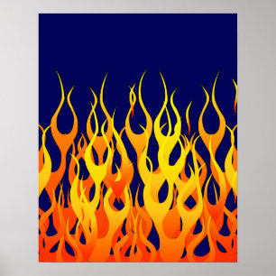 Affiches Flammes de course classique sur bleu marine