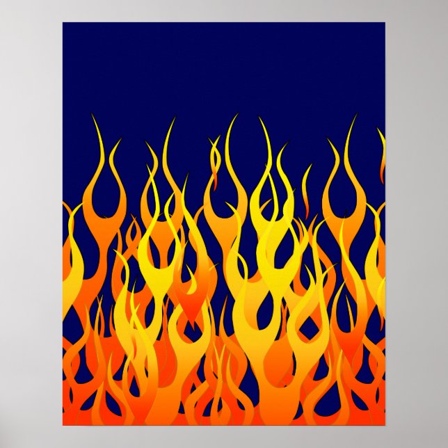 Affiches Flammes de course classique sur bleu marine (Devant)