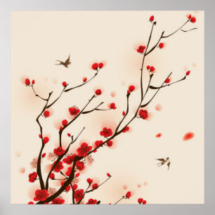 Affiches Fleur asiatique de prune de peinture de style au