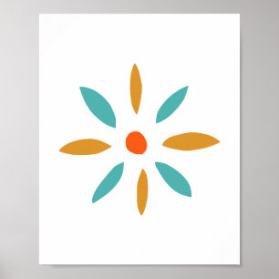 Affiches Fleur bleue orange funky de milieu de siècle