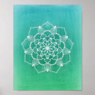 Affiches Fleur Boho Ombre Mandala en vert