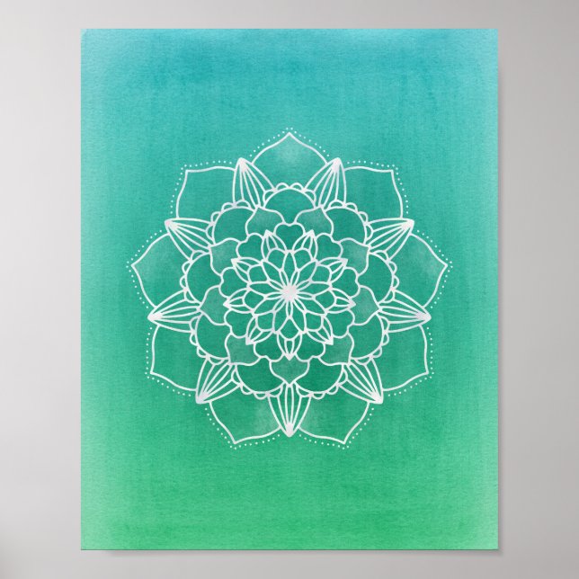 Affiches Fleur Boho Ombre Mandala en vert (Devant)