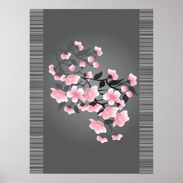 Affiches Fleur de cerisiers (Sakura) sur un arrière - plan  (Devant)