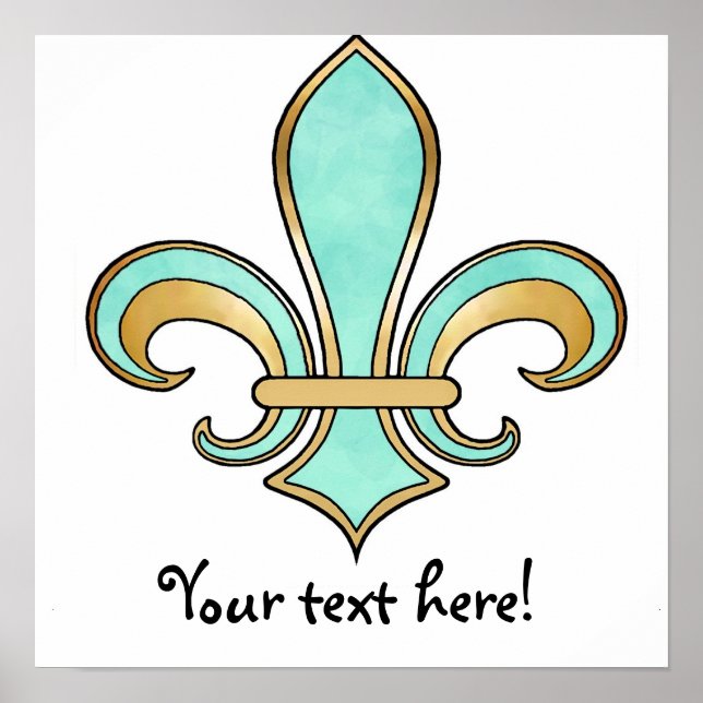 Affiches Fleur de Lis en couleur unie - Turquoise Aqua (Devant)