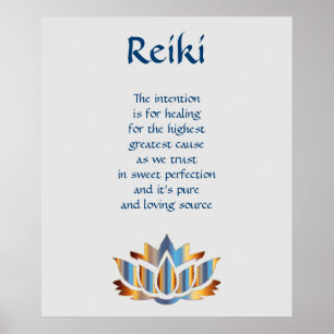 Affiches Fleur de lotus de bleu/or de Reiki