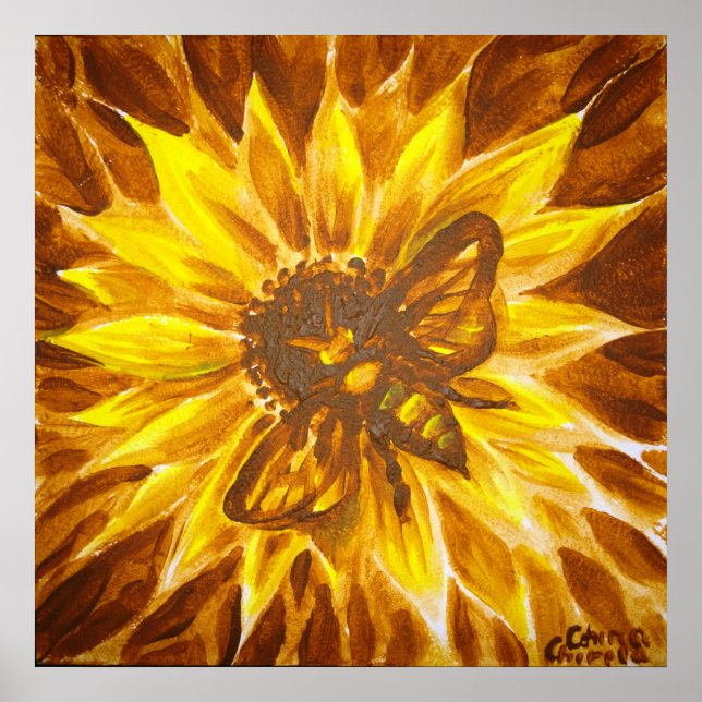 Affiches Fleur jaune et abeille (Devant)