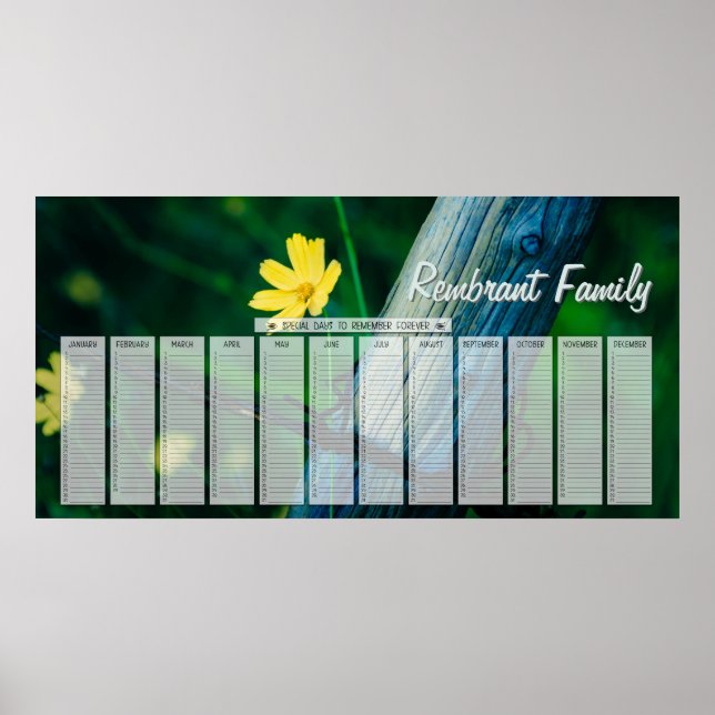 Affiches Fleur Jaune Fencepost Famille Calendrier d'anniver (Devant)