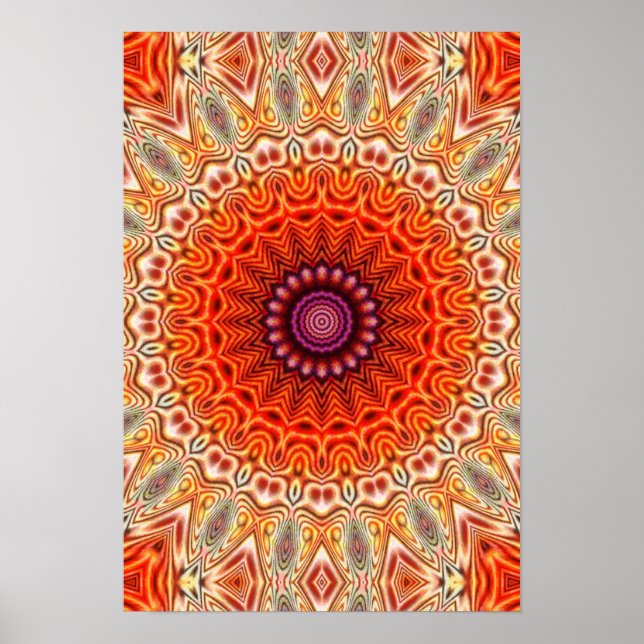 Affiches Fleur Kaleidoscopique Orange Et Blanc Design (Devant)