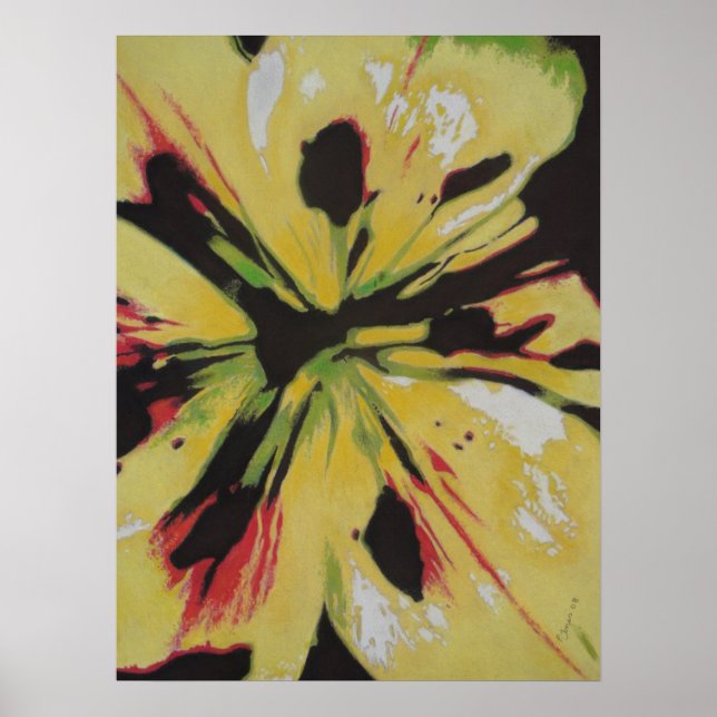 Affiches Fleur Lily jaune originale coloré art abstrait (Devant)