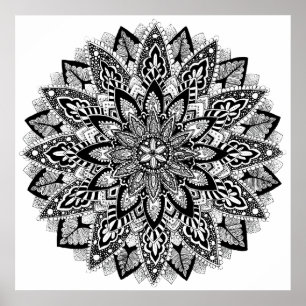 Affiches Fleur Mandala noir et blanc