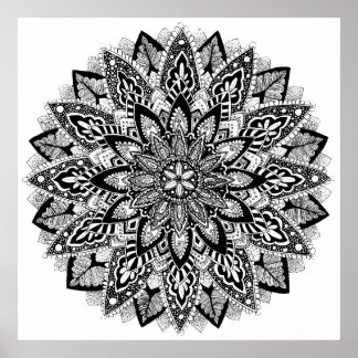 Affiches Fleur Mandala noir et blanc