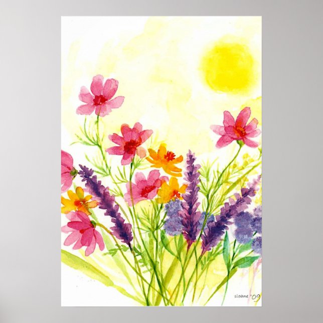 Affiches Fleur sauvage Jaune Soleil Aquarelle (Devant)