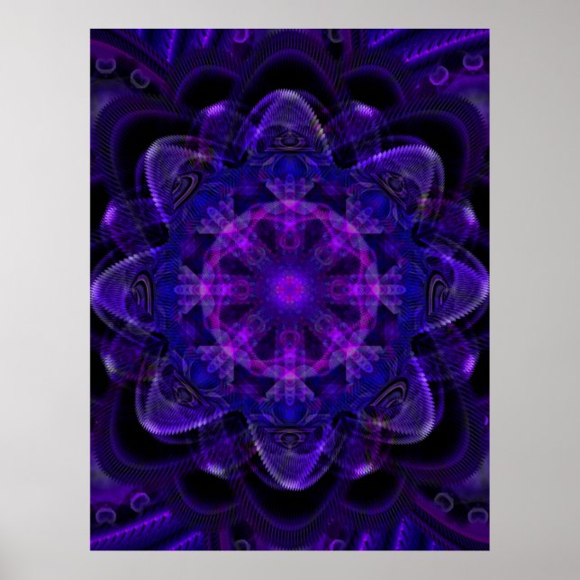 Affiches Fleur spirale Fractale Violet foncé Pixel UV (Devant)