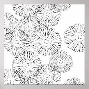 Affiches Fleurs abstraites de printemps noir et blanc