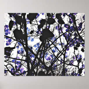 Affiches Fleurs bleues sur l'arbre d'hiver concept art numé