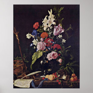 Affiches Fleurs dans le vase en verre avant janvier