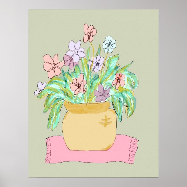 Affiches Fleurs dans un pot en Pastel (Devant)