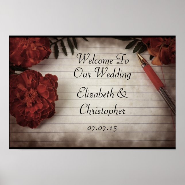 Affiches Fleurs d'automne Bienvenue à notre mariage (Devant)