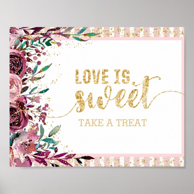 Affiches Fleurs de Blush Stripes Gold Confetti L'amour est  (Devant)