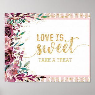 Affiches Fleurs de Blush Stripes Gold Confetti L'amour est