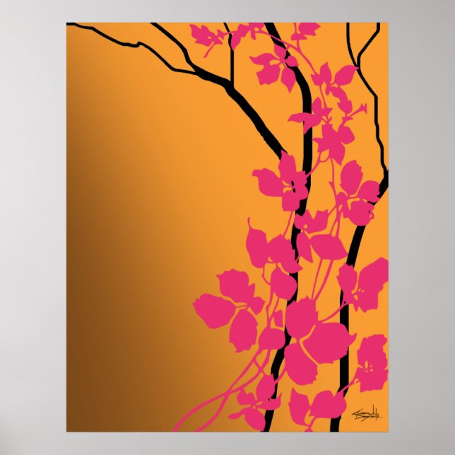 Affiches Fleurs de cerisiers de Bella | fuchsia orange mand (Devant)