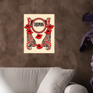 Affiches Fleurs de pavot rouge Papillon Rêve Abstrait