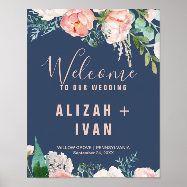 Affiches Fleurs de pivoines romantiques | Mariage de bienve (Devant)