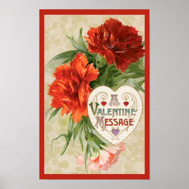 Affiches Fleurs d'œillet, Message de la Saint-Valentin Vint (Devant)