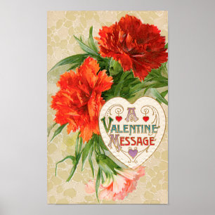 Affiches Fleurs d'œillet, Message de la Saint-Valentin Vint
