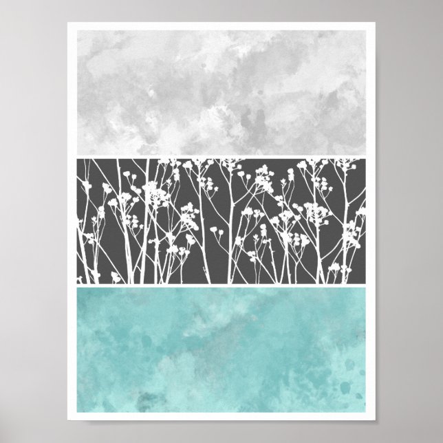 Affiches Fleurs en turquoise et gris (Devant)