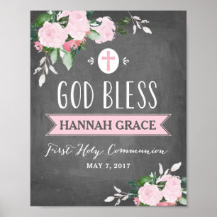Affiches Fleurs florales Chalkboard Dieu béni signe de comm