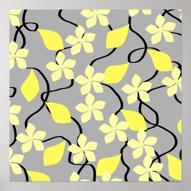 Affiches Fleurs jaunes et gris. Modèle floral. (Devant)