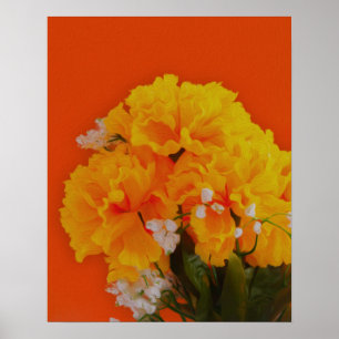 Affiches Fleurs Jaunes peintes sur orange