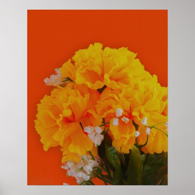 Affiches Fleurs Jaunes peintes sur orange (Devant)