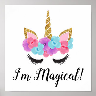 Affiches Fleurs or Magique Unicorne filles