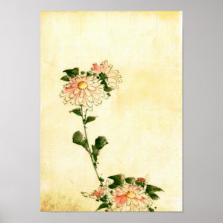 Affiches Fleurs roses, Hokusai Art Japonais
