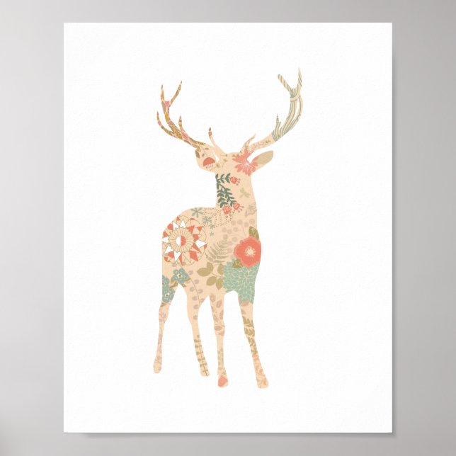 Affiches Fleurs silhouettes florales de cerfs (Devant)
